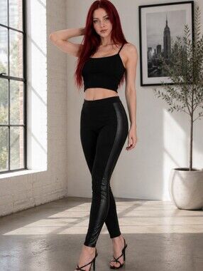 EUC Kensie Black Size XL Faux Leather Panel Ponte Leggings!!